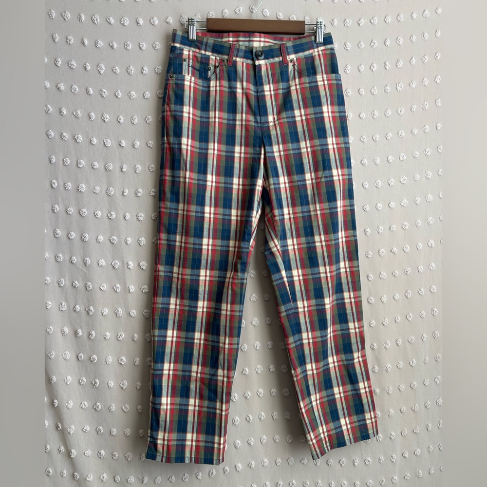 Lauren Ralph Lauren Cotton Blend Plaid Straight Leg Chino Pants Preppy Holiday 8
